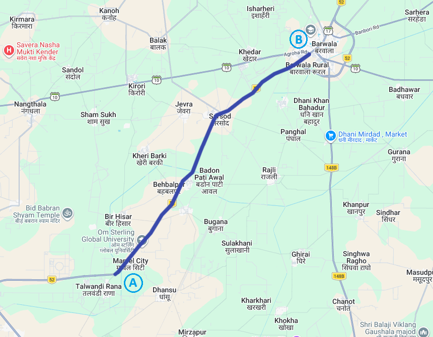 Marvel City to Barwala (NH-52) - 20.0KM